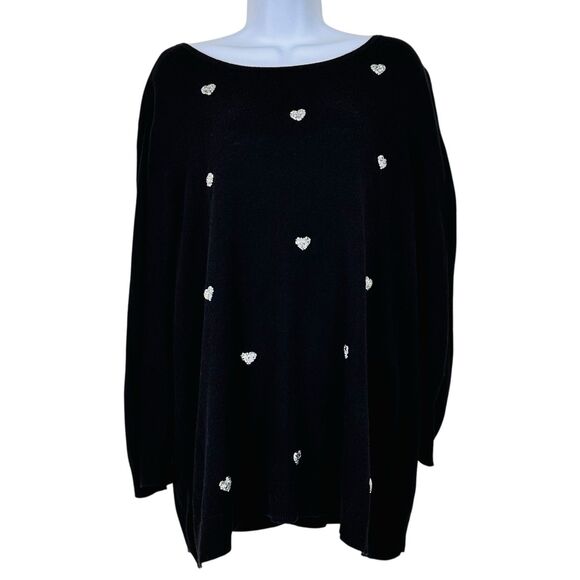 ELLE  Womens Black Heart Knit Sweater Size XXL Valentines Day Cozy Teacher - Picture 1 of 8